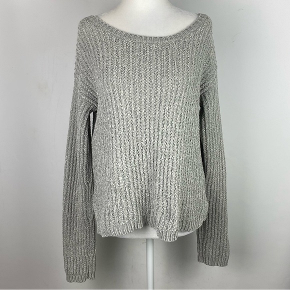 Aeropostale Sweater Womens Medium Gray Scoop Neck Long Sleeve Lightweight Ladies - Picture 1 of 8